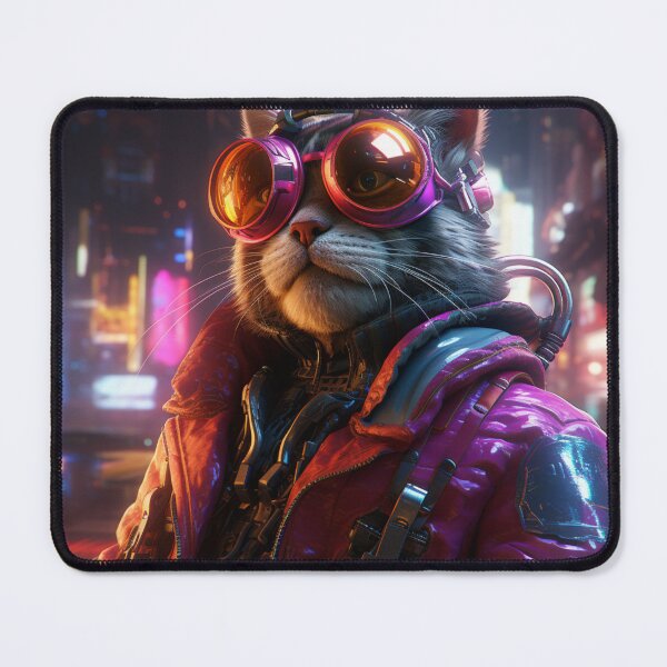 Item preview, Cyberpunk Cat Glass Violet Meow Shaggy Town  designed and sold by GrinGalore.