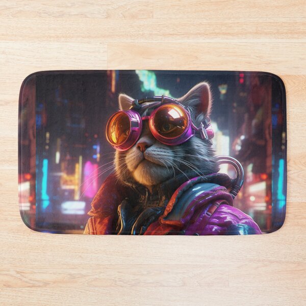 Item preview, Cyberpunk Cat Glass Violet Meow Shaggy Town  designed and sold by GrinGalore.