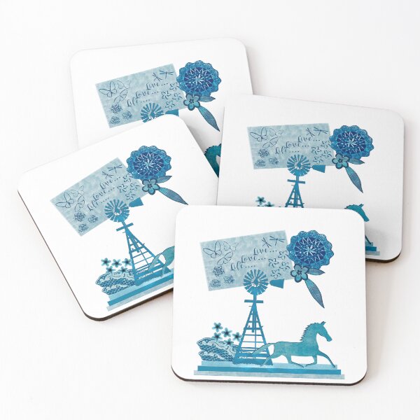 Item preview, Live Love Life Horse Wind Pump Cyanotype Collage designed and sold by Janet Carlson.