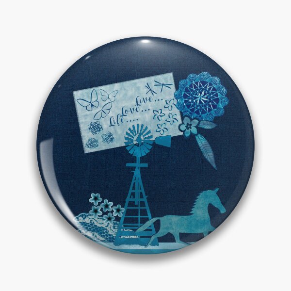 Item preview, Live Love Life Horse Wind Pump Cyanotype Collage designed and sold by Janet Carlson.