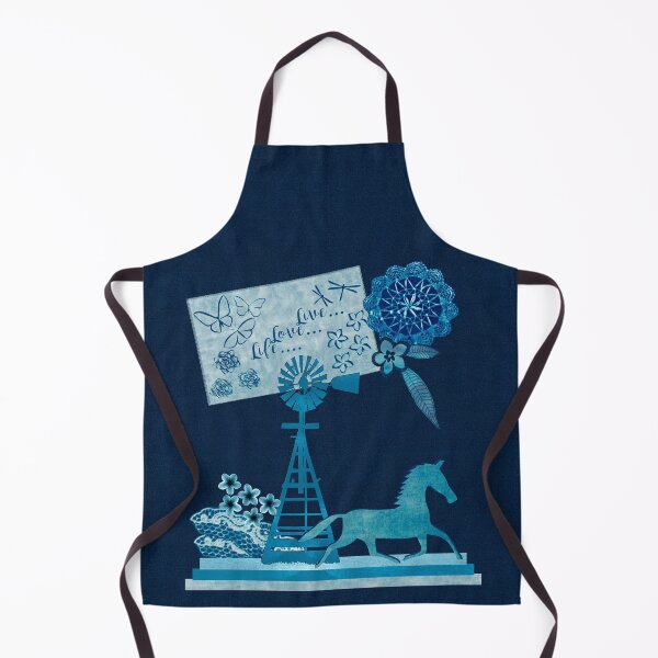 Item preview, Live Love Life Horse Wind Pump Cyanotype Collage designed and sold by Janet Carlson.