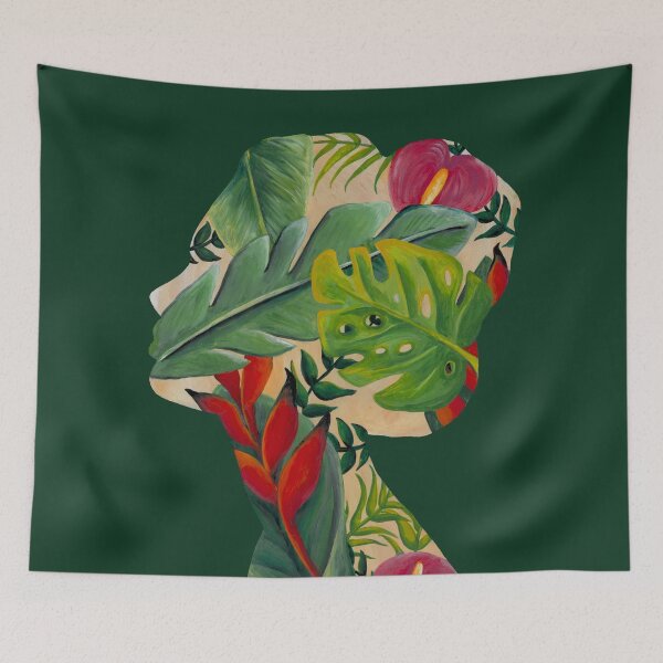 Item preview, Acrylic painting woman with tropical plants - botanical woman as a portrait designed and sold by RebeccaFreese.