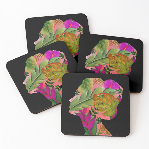 Item preview, Woman with tropical plants - Botanical woman as a portrait in acrylic designed and sold by RebeccaFreese.