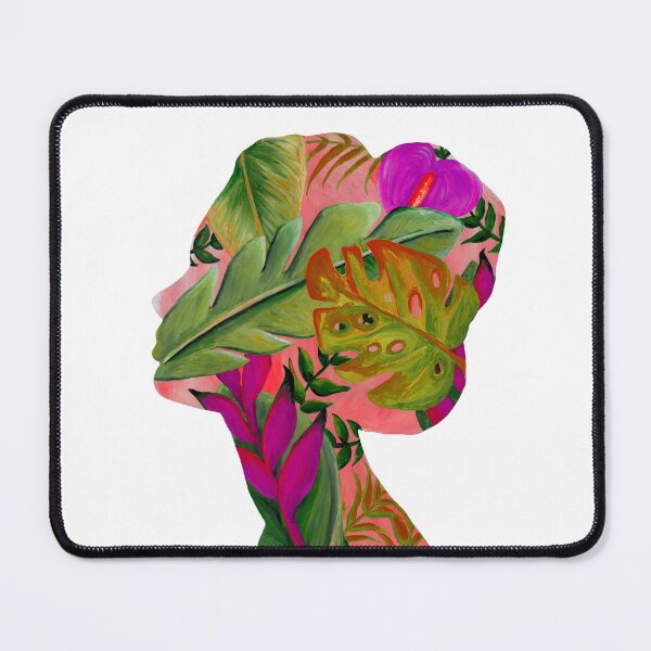 Item preview, Woman with tropical plants - Botanical woman as a portrait in acrylic designed and sold by RebeccaFreese.