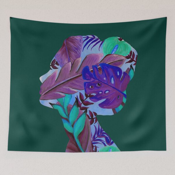Item preview, Woman with tropical plants - Botanical woman as a portrait in bright acrylic designed and sold by RebeccaFreese.