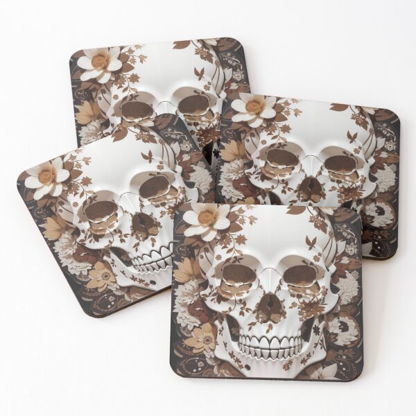 Item preview, Elegance in Decay: Brown Floral Skull Art designed and sold by ArtemExpressio.