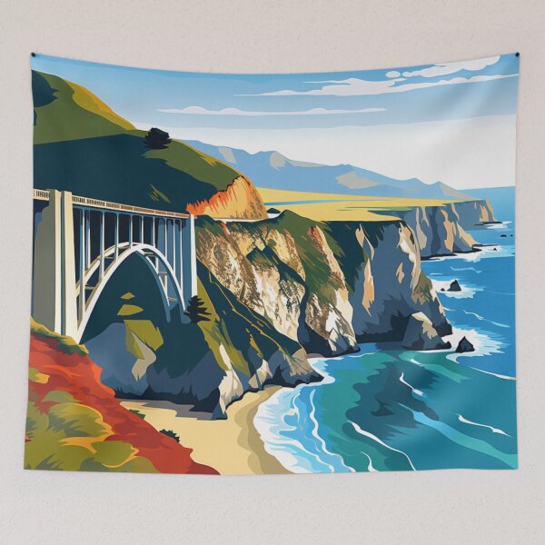 Item preview, A Pop Art Travel Print of Bixby Bridge in Big Sur - California - US designed and sold by StudioRedKoala.