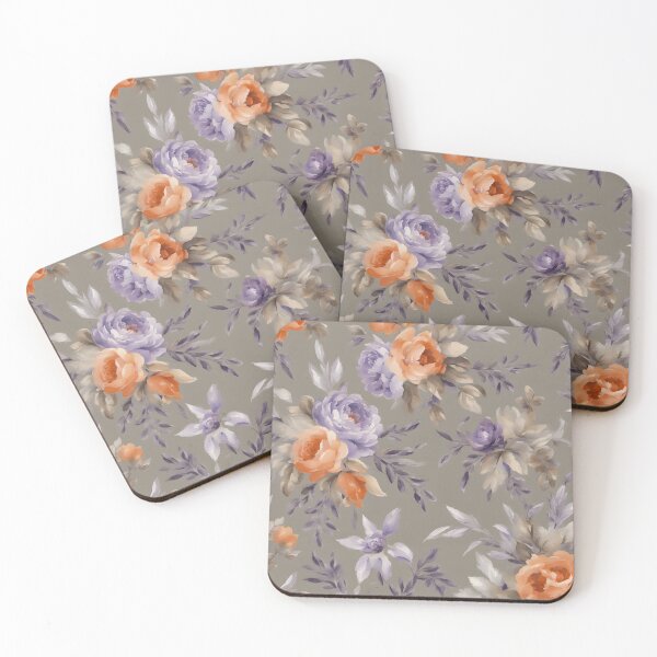 Item preview, French roses in grey, lavender and orange designed and sold by SophieClimaArt.