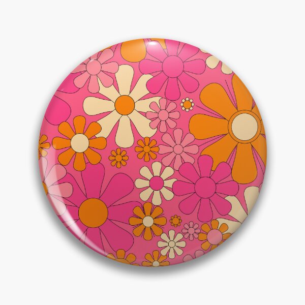 Item preview, Groovy Pink Retro Garden Flowers Vintage Floral Pattern with Orange designed and sold by kierkegaard.