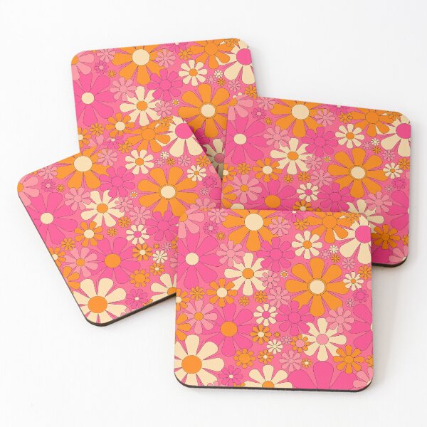 Item preview, Groovy Pink Retro Garden Flowers Vintage Floral Pattern with Orange designed and sold by kierkegaard.