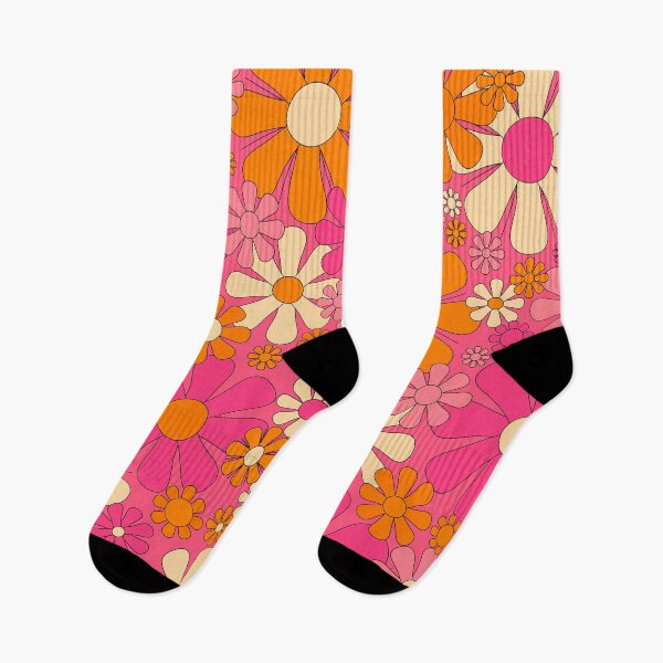 Item preview, Groovy Pink Retro Garden Flowers Vintage Floral Pattern with Orange designed and sold by kierkegaard.