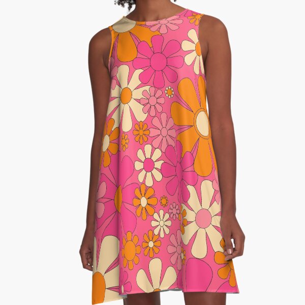 Item preview, Groovy Pink Retro Garden Flowers Vintage Floral Pattern with Orange designed and sold by kierkegaard.