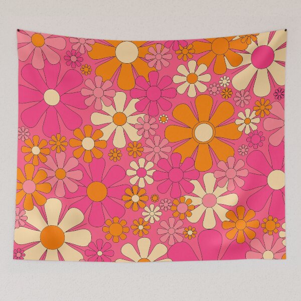 Item preview, Groovy Pink Retro Garden Flowers Vintage Floral Pattern with Orange designed and sold by kierkegaard.