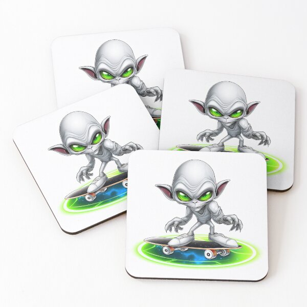 Item preview, Skateboarding Alien, green print designed and sold by silent-violin.