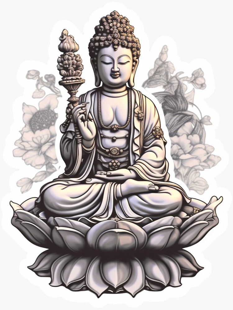 Buddha, 3D white and pink statue . Buddhist decor for your space .   Sticker for Sale by MartynGrey