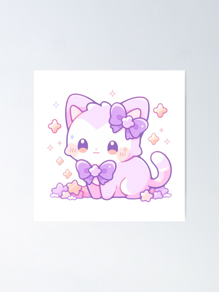 Cute Kawaii Pink and Purple Cat in Stars Kitty Sticker  Kawaii cat  drawing, Cute animal drawings kawaii, Cute doodles