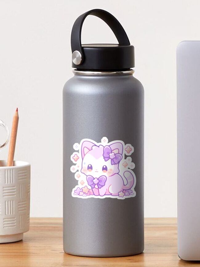 Cute Kawaii Pink and Purple Cat in Stars Kitty Sticker