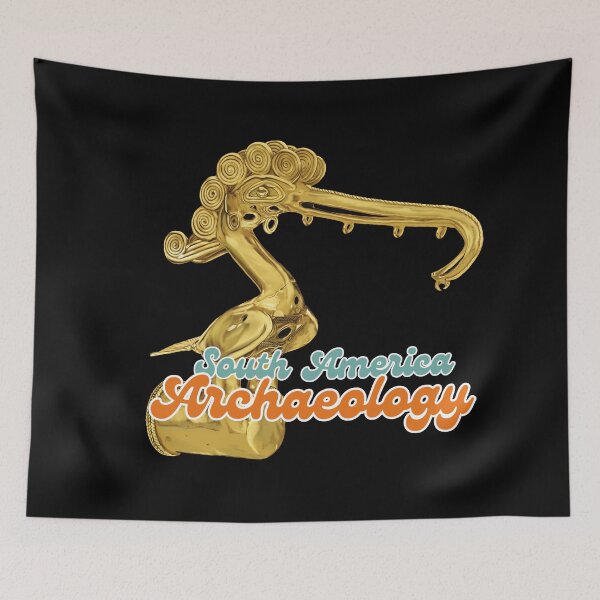 Item preview, South America Archaeology - Illustration of Prehispanic Bird Artifact in Gold with message "South America Archaeology" ​​- Retro Art designed and sold by Carola-art.