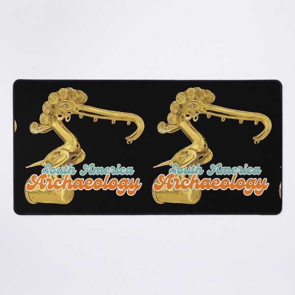Item preview, South America Archaeology - Illustration of Prehispanic Bird Artifact in Gold with message "South America Archaeology" - Retro Art designed and sold by Carola-art.