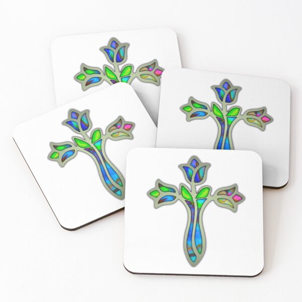 Item preview, Stained Glass Cross With Roses designed and sold by SoLunAgua ..