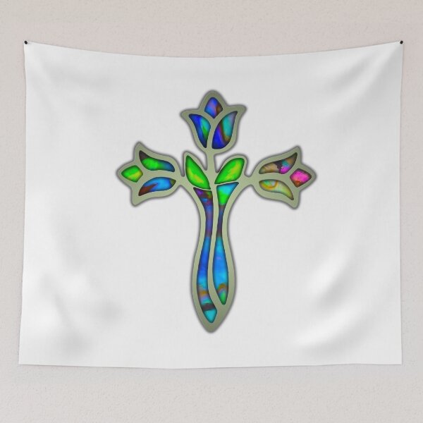 Item preview, Stained Glass Cross With Roses designed and sold by SoLunAgua ..