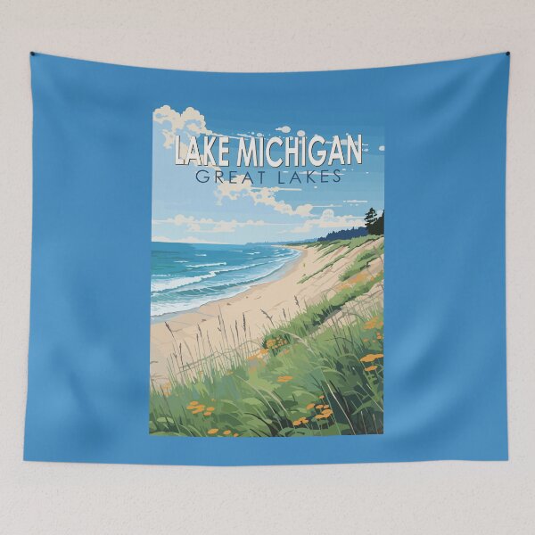 Item preview, Lake Michigan Travel Art Vintage designed and sold by KrisSidDesigns.