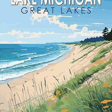  KjOet Great Lakes Michigan Vintage Travel Poster