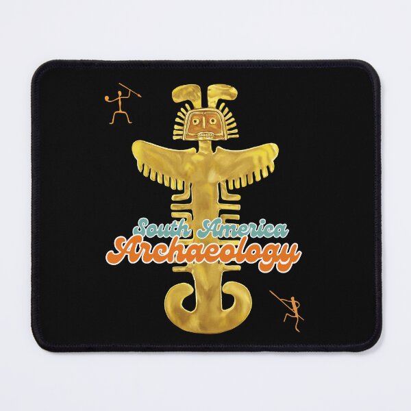 Item preview, Archeology of South America - Illustration of Prehispanic Anthropozoomorphic Artifact in Gold with message "South America Archaeology" ​​- Retro Art designed and sold by Carola-art.