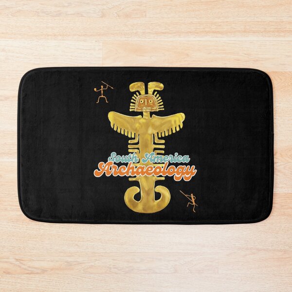 Item preview, Archeology of South America - Illustration of Prehispanic Anthropozoomorphic Artifact in Gold with message "South America Archaeology" ​​- Retro Art designed and sold by Carola-art.