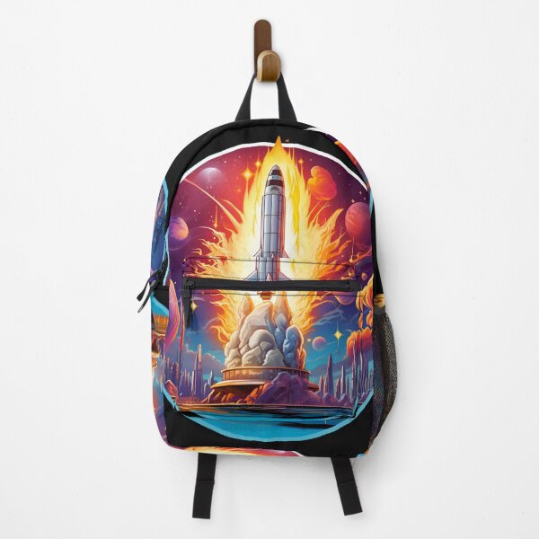Item preview, Space ship with rocket launch in the style of optical illusion paintings designed and sold by AI-Only Creations.