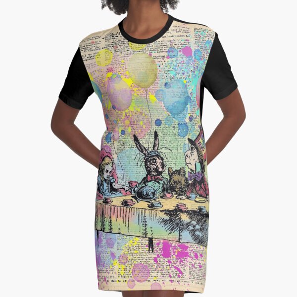 Tea Party Celebration - Alice In Wonderland Graphic T-Shirt Dress