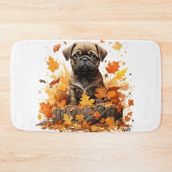 Item preview, Pug puppy playing in fall leaves designed and sold by Lewis-mart.