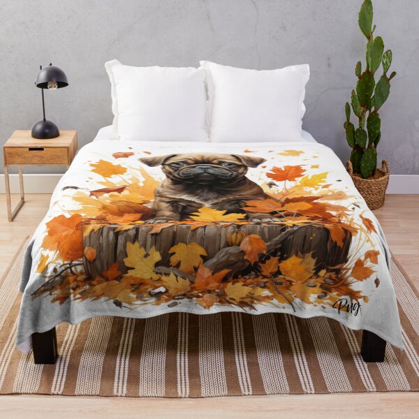 Item preview, Pug puppy playing in fall leaves designed and sold by Lewis-mart.
