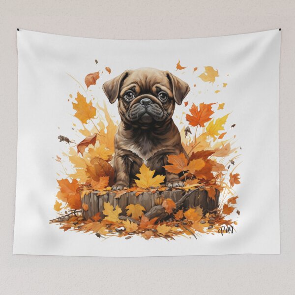 Item preview, Pug puppy playing in fall leaves designed and sold by Lewis-mart.