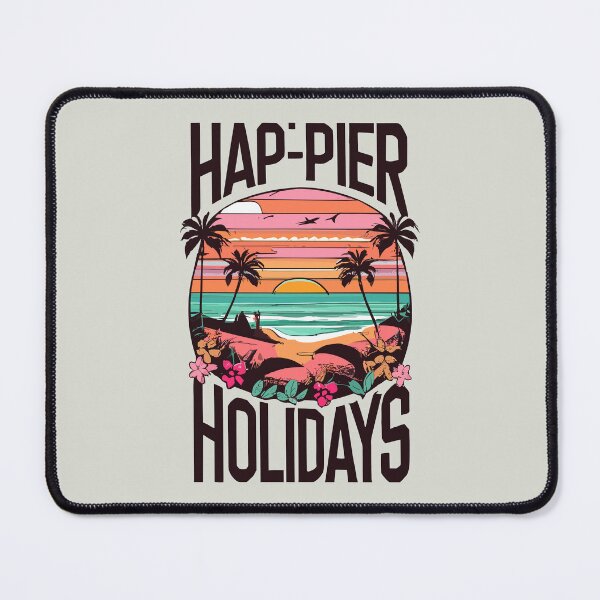 Item preview, Hap-Pier Holidays Cute Beach Sunset Christmas Pun - Winter Holidays Funny Beach Pun designed and sold by CoffeeJoeMugs.