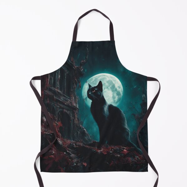 Item preview, Moonlit Black Cat in front of creepy manor designed and sold by CallaCoralia.