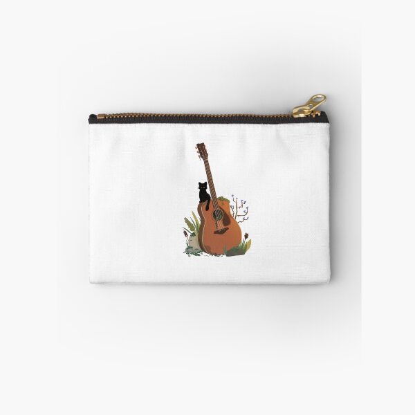 Aperçu de l'œuvre Guitare esthétique avec feuillage et chat noir créée et vendue par Peas-Doodles.