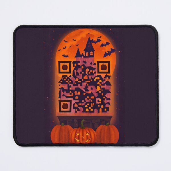 Item preview, Halloween castle with pumpkins and bats in the from of a qr code art rickroll designed and sold by QrGuy.