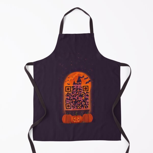 Aperçu de l'œuvre Château d'Halloween avec des citrouilles et des chauves-souris sous la forme d'un rickroll d'art code qr créée et vendue par QrGuy.