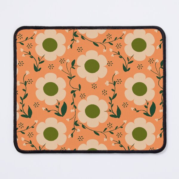 Item preview, Autumn Retro Vintage crayon flowers light green on orange designed and sold by Maryann Candito.