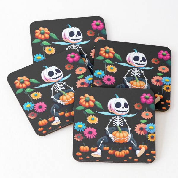 Item preview, Halloween skull head pumpkin and colorful flowers designed and sold by defabula.