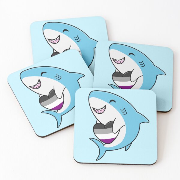 Item preview, Cute Happy Blahaj Blue Shark Holding an Asexual Flag Heart designed and sold by AroAxel.