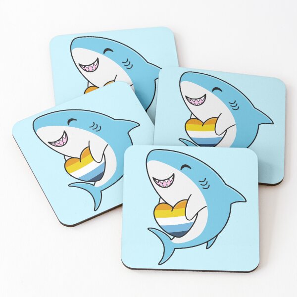 Item preview, Cute Happy Blahaj Blue Shark Holding an Aromantic Asexual Flag Heart designed and sold by AroAxel.