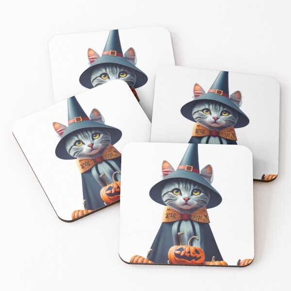 Item preview, Halloween cat with witch wizard hat and pumpkins designed and sold by defabula.