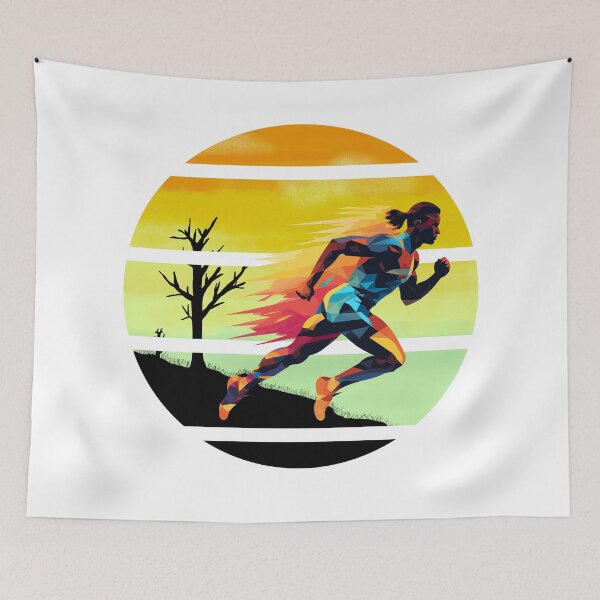Item preview, Colorful Silhouette of Sprint runner, circular design, sprinter in desert with retro vintage sunset sky behind designed and sold by Moe-Hagag.