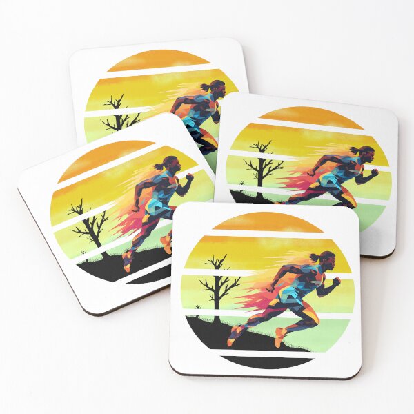 Item preview, Colorful Silhouette of Sprint runner, circular design, sprinter in desert with retro vintage sunset sky behind designed and sold by Moe-Hagag.