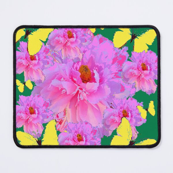 Item preview, ABSTRACT PINK FLOWERS YELLOW BUTTERFIES GREEN GARDEN ART designed and sold by sharlesart.