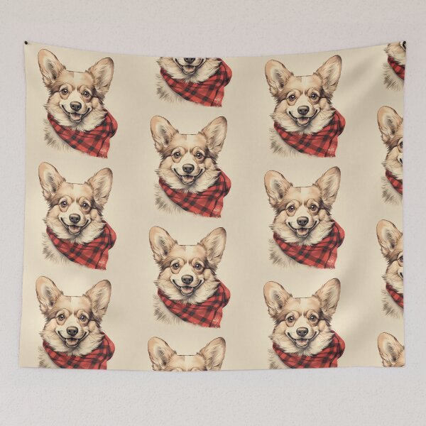 Item preview, Fawn Corgi Christmas Plaid Watercolor designed and sold by rafaeltto.