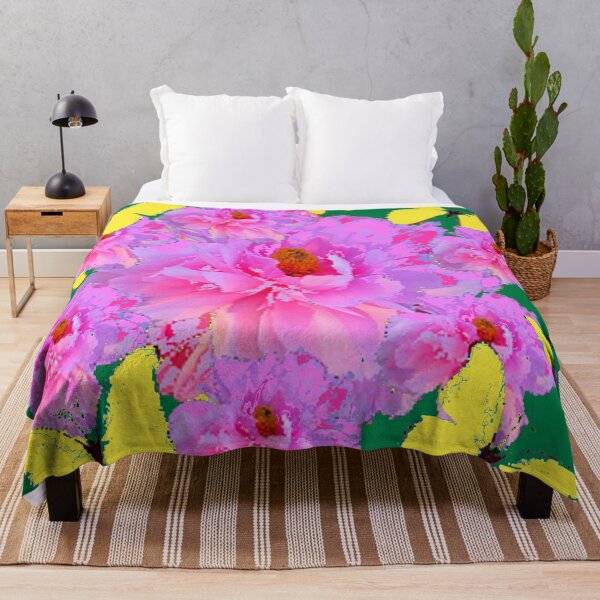 Item preview, ABSTRACT PINK FLOWERS YELLOW BUTTERFIES GREEN GARDEN ART designed and sold by sharlesart.
