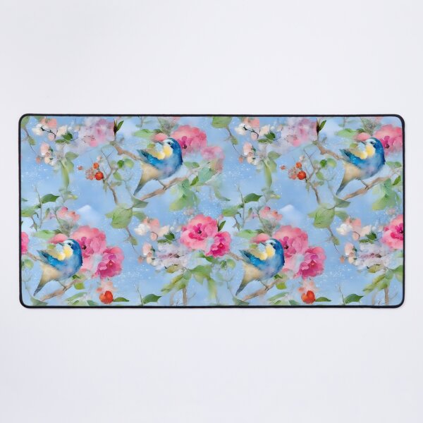 Item preview, Blue tit and spring flowers chinoiserie designed and sold by SophieClimaArt.